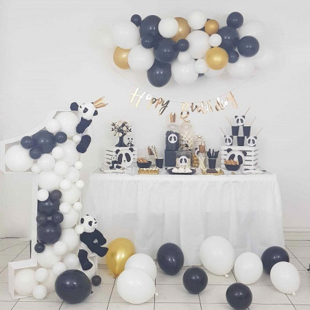 Guirlande de ballons organiques Noël - Noir Blanc et doré Guirlande de ballons organiques Noël - Noir Blanc et doré