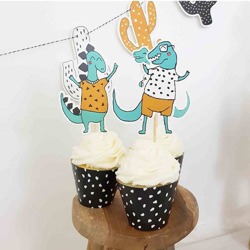 Piques Cup Cakes Gateau Anniversaire Dinosaure Tyrannosaure Tyrex