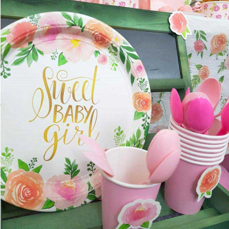 Grandes Assiettes Premium Sweet Baby Girl Motifs Liberty Fleurs Roses Vintage