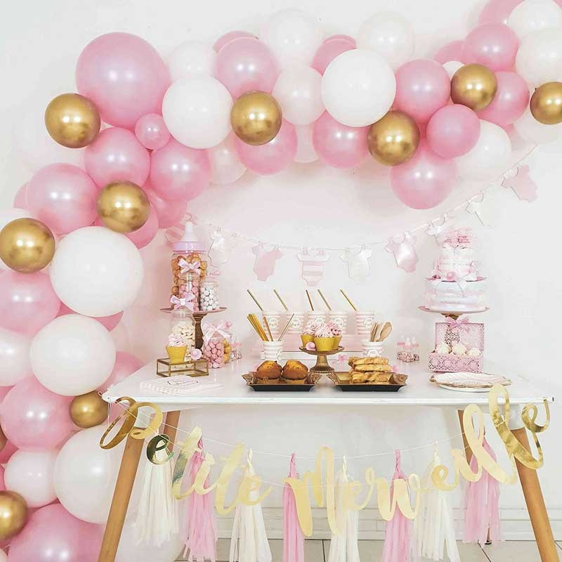 Arche de ballon rose, blanc et doré - Monstres des fêtes