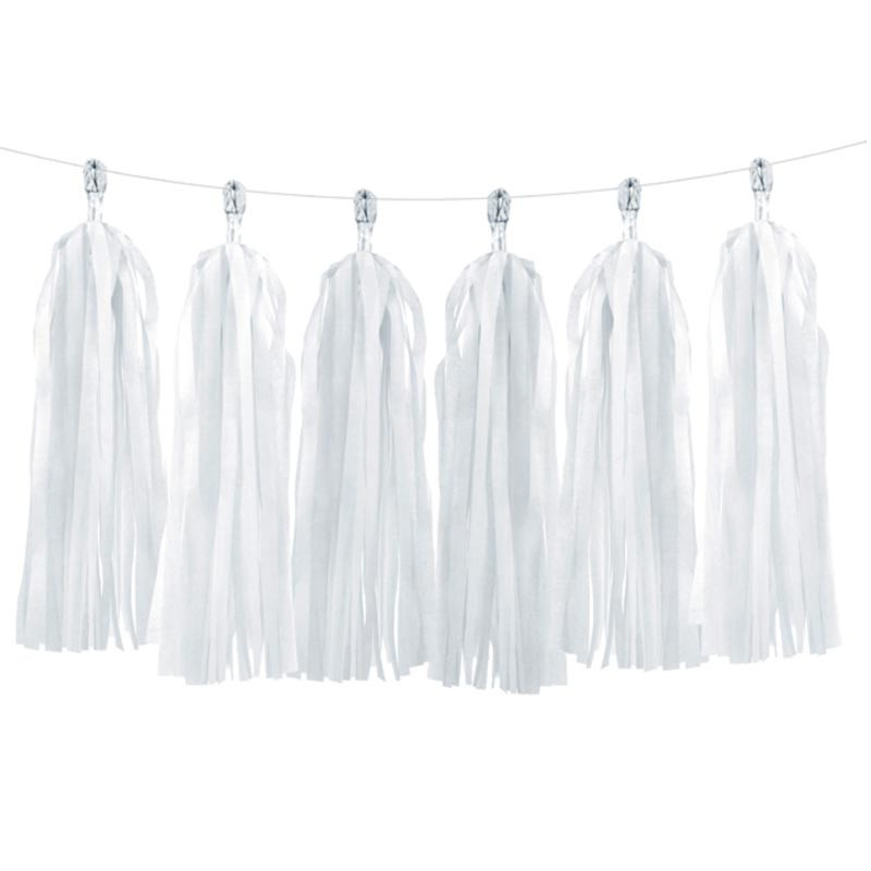 12 Tassels Pompons Blancs en papier de soie