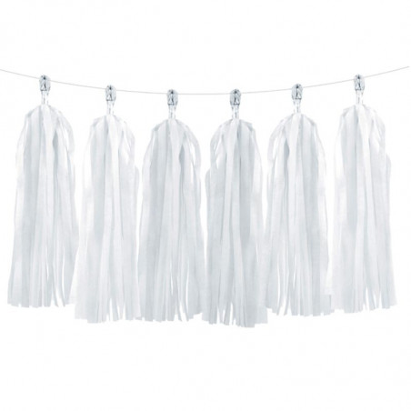 12 Tassels Pompons Blancs en papier de soie