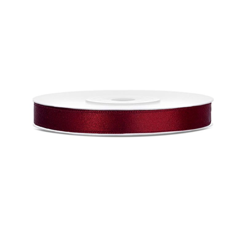 Ruban Fin Bordeaux Satin de 6mm - Bobine de 25 mètres