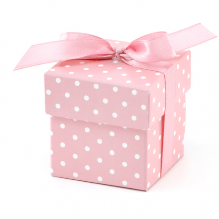 10 Boîtes Cadeaux Invités à Dragées Carton Pois Rose Clair et Blanc Cadeau invité