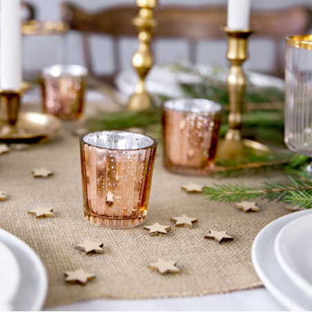 4 Bougeoirs en verre effet miroir rose gold cuivré - Décoration de table