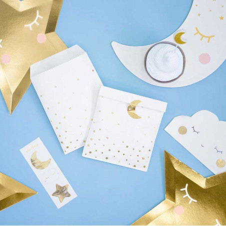 Sachets cadeaux en papier avec étoiles - Lune et étoiles dorées