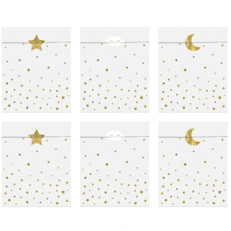 Sachets cadeaux en papier avec étoiles - Lune et étoiles dorées