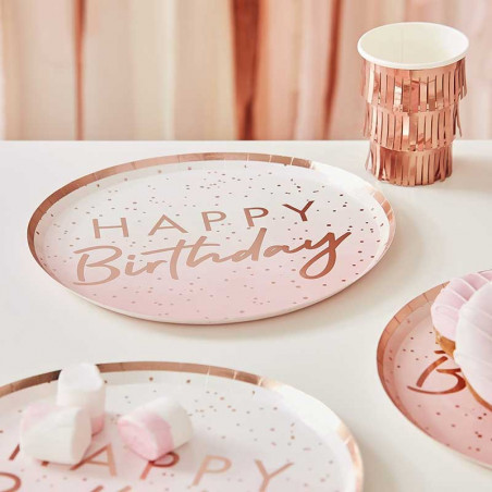 Assiettes Rose Poudré et Rose Gold Anniversaire