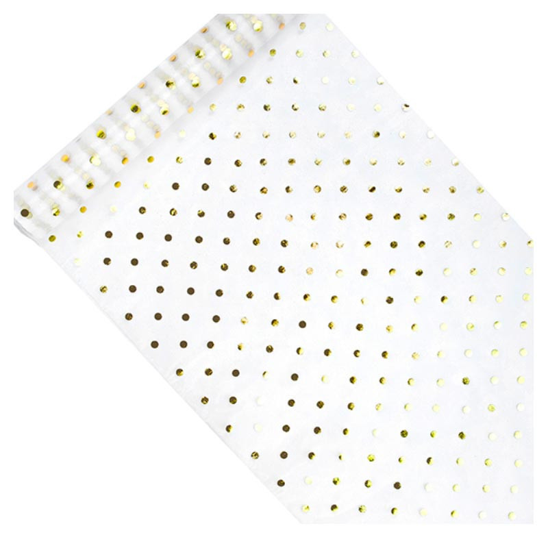 Chemin de table organza à pois doré brillant premium