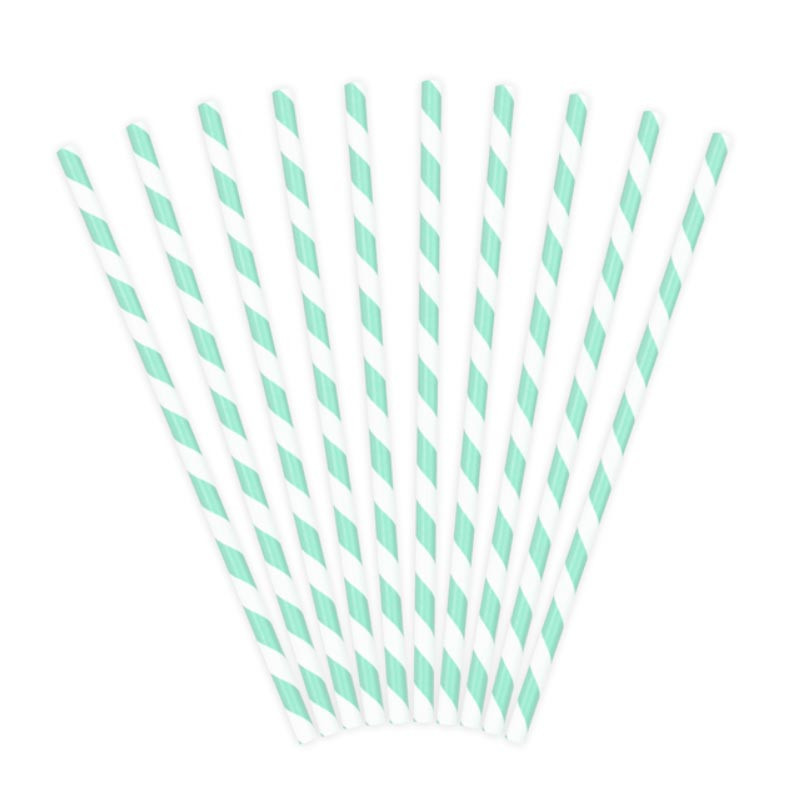 Pailles Rétro Rayées Mint bleu Blanc