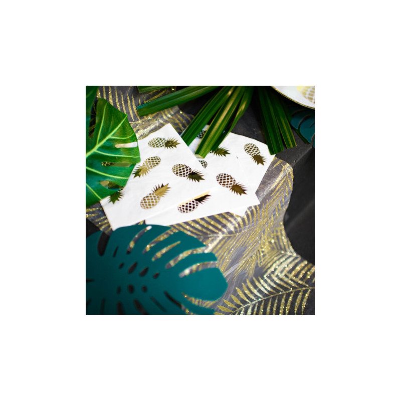 16 Serviettes Ananas Doré - Ananas Tropical Party Gâteau