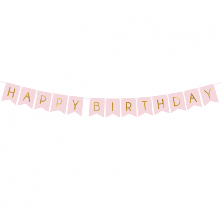 Banderole Fanions Happy Birthday - Rose Pastel et Doré Anniversaire