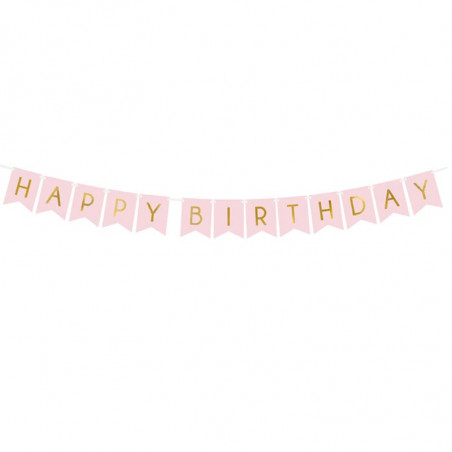 Banderole Fanions Happy Birthday - Rose Pastel et Doré Anniversaire