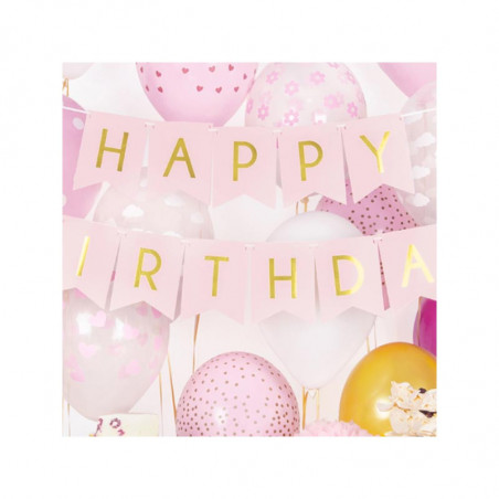 Banderole Fanions Happy Birthday - Rose Pastel et Doré Anniversaire