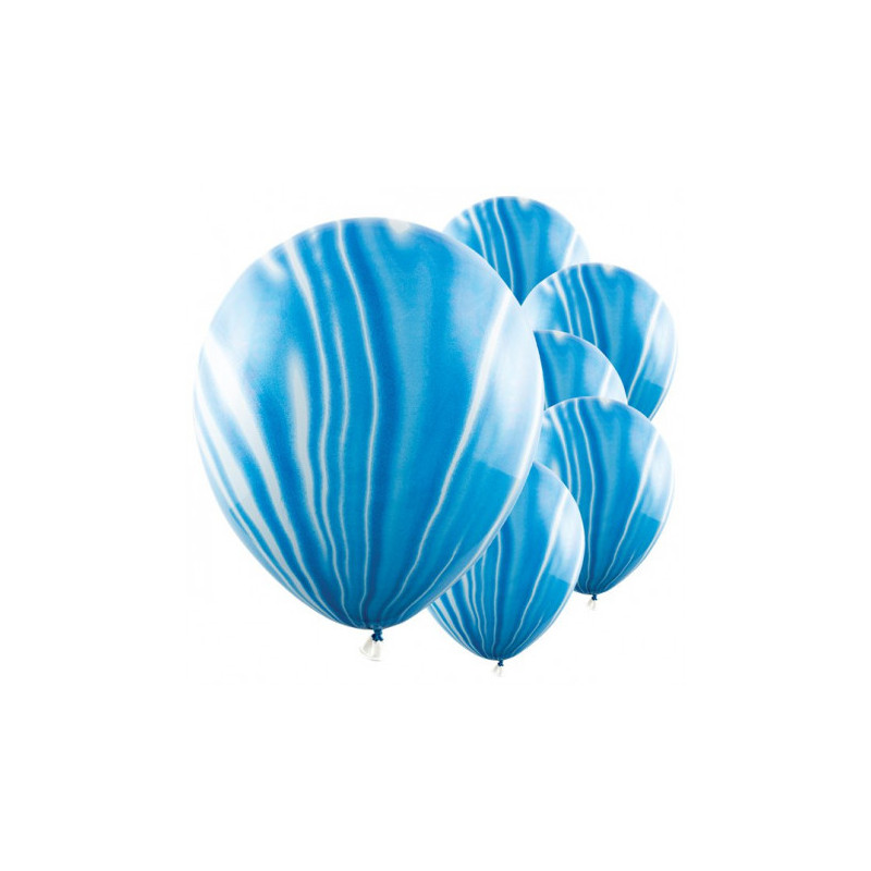 6 Ballons effet marbré bleu - Décoration de fête