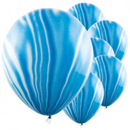 6 Ballons effet marbré bleu - Décoration de fête