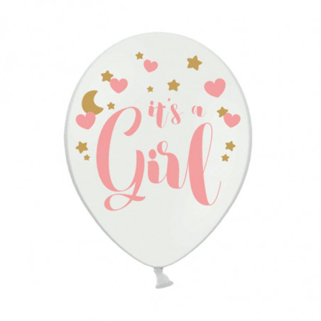 Ballons Latex It's a girl Rose Blanc Doré