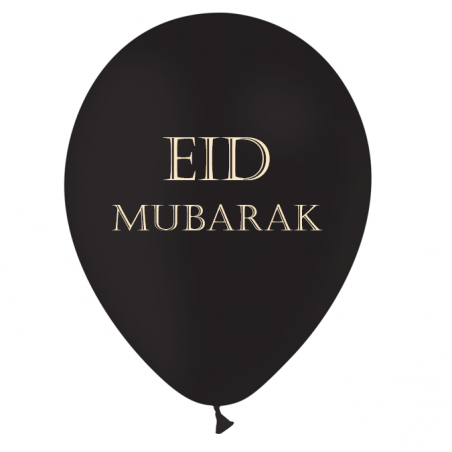 Ballon Eid Mubarak Latex Noir et Doré - Décoration de fête de l'eid