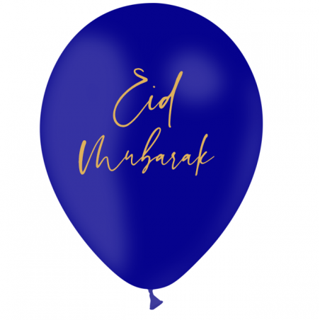 Ballon Eid Mubarak Latex Bleu nuit et Doré - Décoration de fête de l'eid