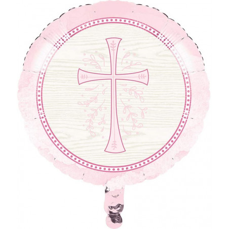 Ballon Hélium Décoration Baptême Rose Croix