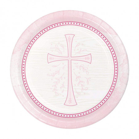 Verres Jetables roses Baptême Communion Croix