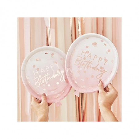 Assiettes Rose Poudré et Rose Gold Anniversaire