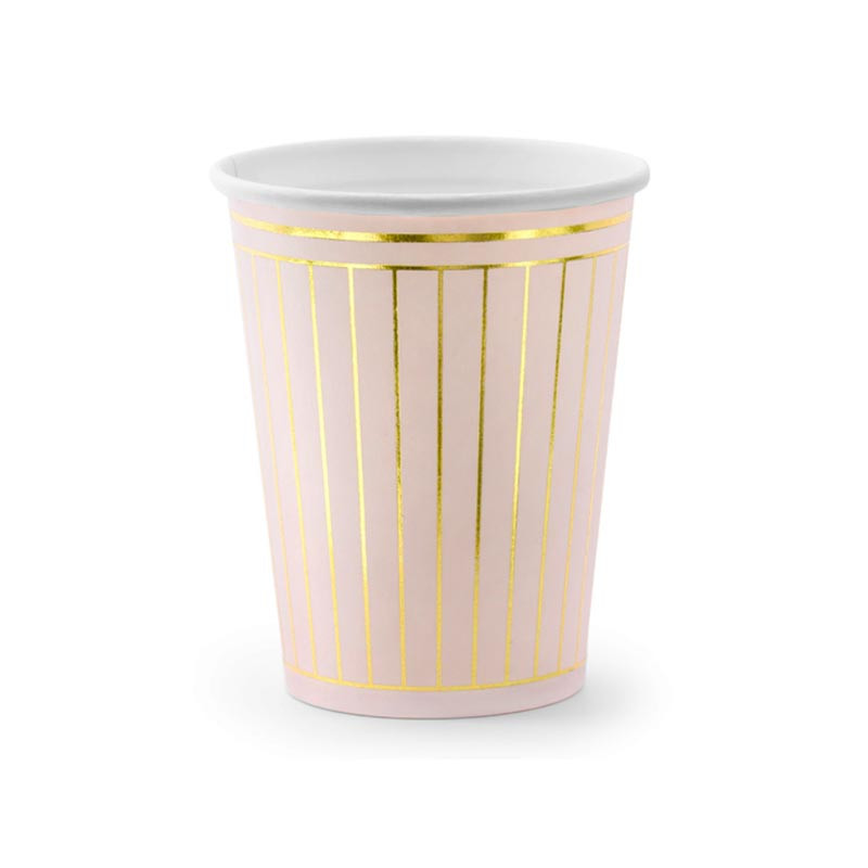 Gobelets en Papier Rose Pastel à Rayures Dorées