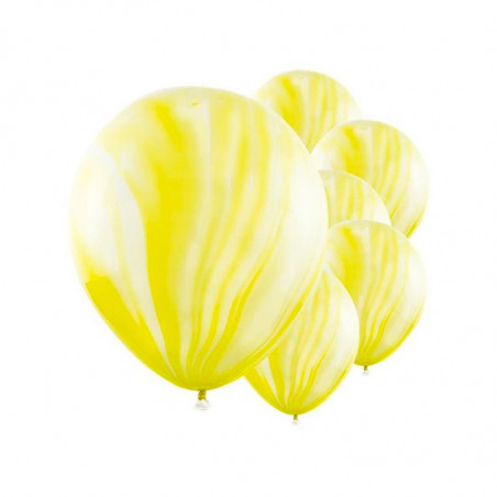 6 Ballons latex effet marbré jaune et blanc - Décoration de fête