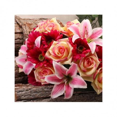 Gros bouquet de fleurs artificielles roses et lys - Décoration de fête Gros bouquet de fleurs artificielles roses et lys - Décoration de fête