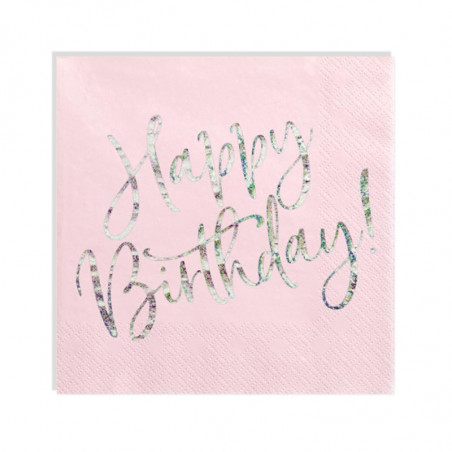 Grandes Serviettes Happy Birthday Rose Poudré glitter argent