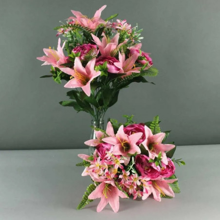 Gros bouquet de fleurs artificielles roses mélange- Décoration de fête