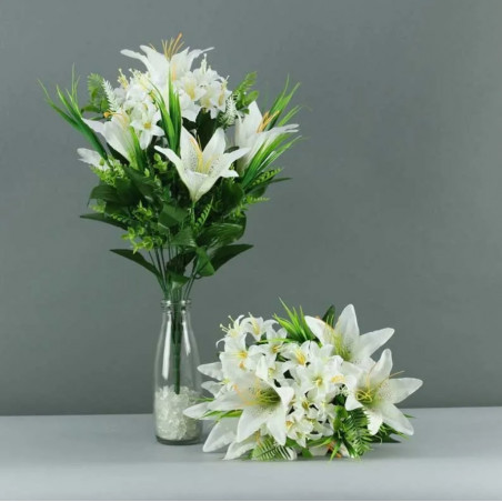 Gros bouquet de fleurs artificielles blanches - Mélange
