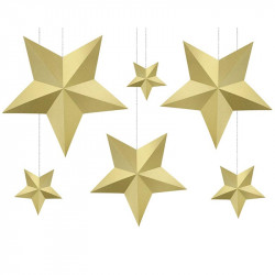 Honbay Lot De 2 Guirlandes D'étoiles En Papier Pailleté Double Face - Guirlande De Noël Galaxie - 10,2 Cm De Diamètre - 4 M De Long - Doré