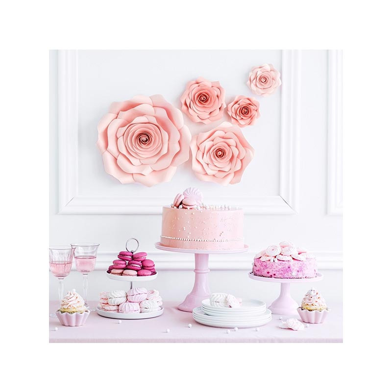 5 Fleurs en papier rose poudré premium - Décoration