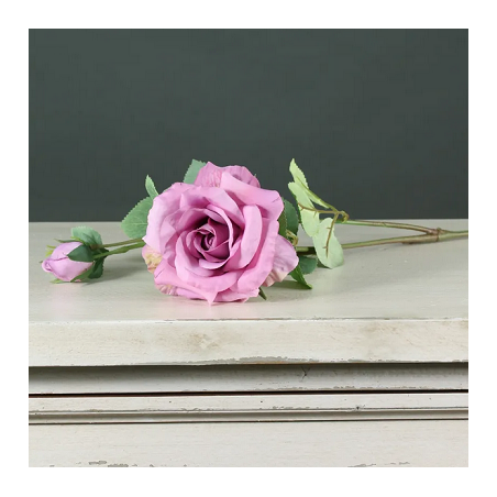 Rose Vieux Rose avec Bouton Fleur Artificielle Premium sur Tige