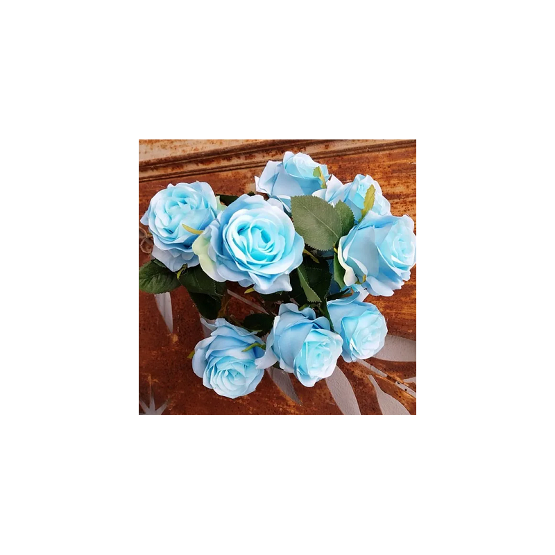 Bouquet de Roses Bleu Pastel Fleurs Artificielles Premium