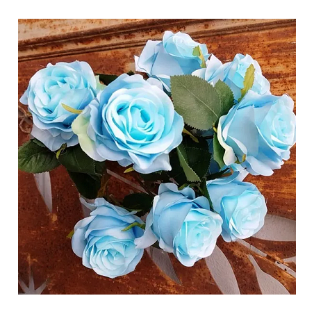 Bouquet de Roses Bleu Pastel Fleurs Artificielles Premium
