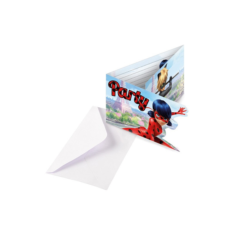 8 Invitations Ladybug Miraculous Coccinelle