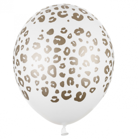 Ballons latex motif guépard blanc et doré - décoration jungle