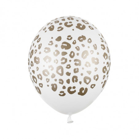 Ballons latex motif guépard blanc et doré - décoration jungle