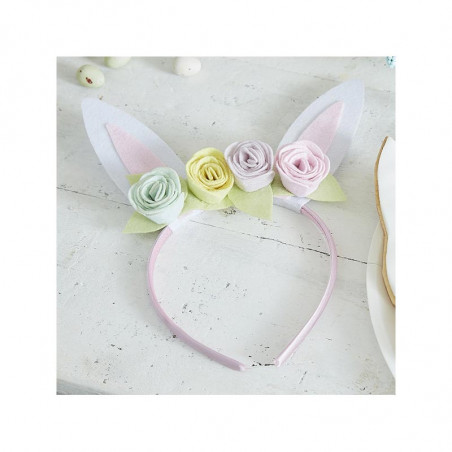 Serre-Tête Lapin avec Fleurs Pastel - Décoration de fête Serre-Tête Lapin avec Fleurs Pastel - Décoration de fête