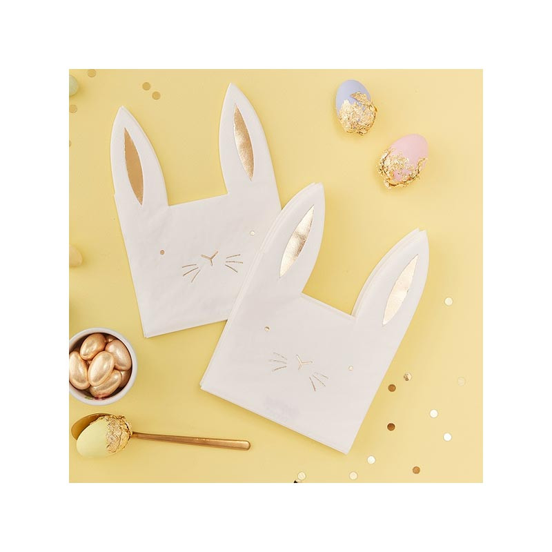 Serviettes en forme de Lapin Blanc et doré