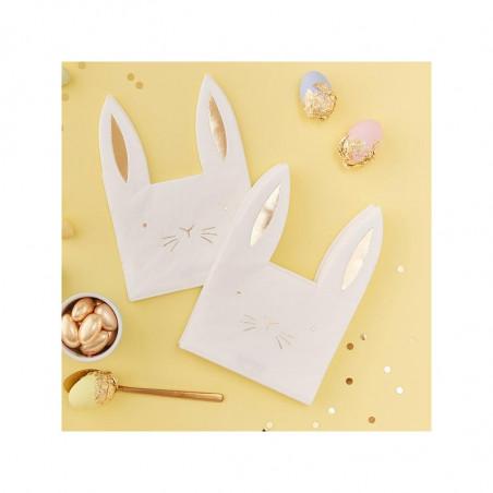 Serviettes en forme de Lapin Blanc et doré Serviettes en forme de Lapin Blanc et doré