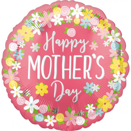 Ballon Rond Happy Mother Day Fleurs - Fête des mères