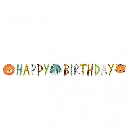 Banderole Happy Birthday - Animaux du Zoo et Jungle