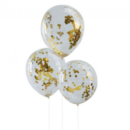 6 Ballons Gonflables Latex Confettis Dorés Fête