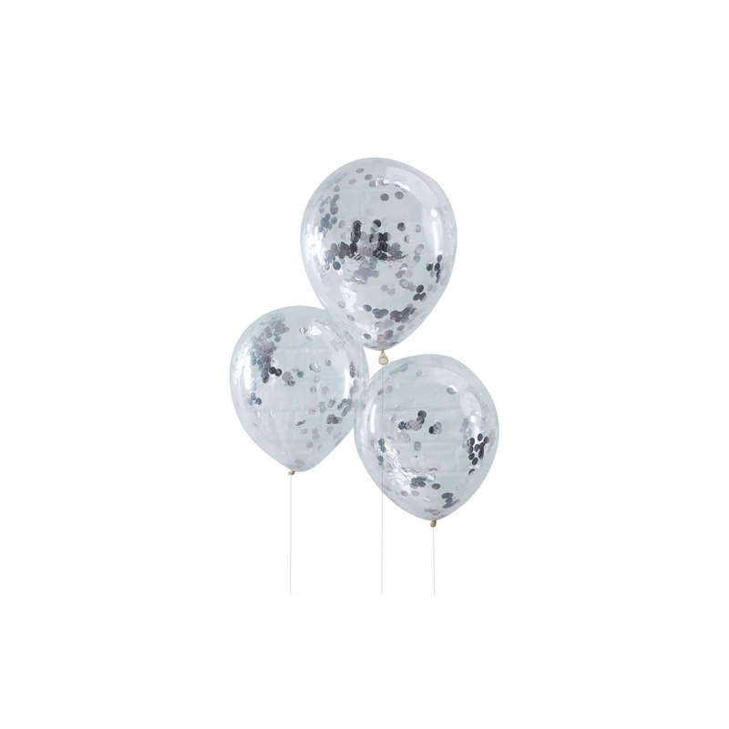 Ballons confettis argent décoration fête anniversaire baptême