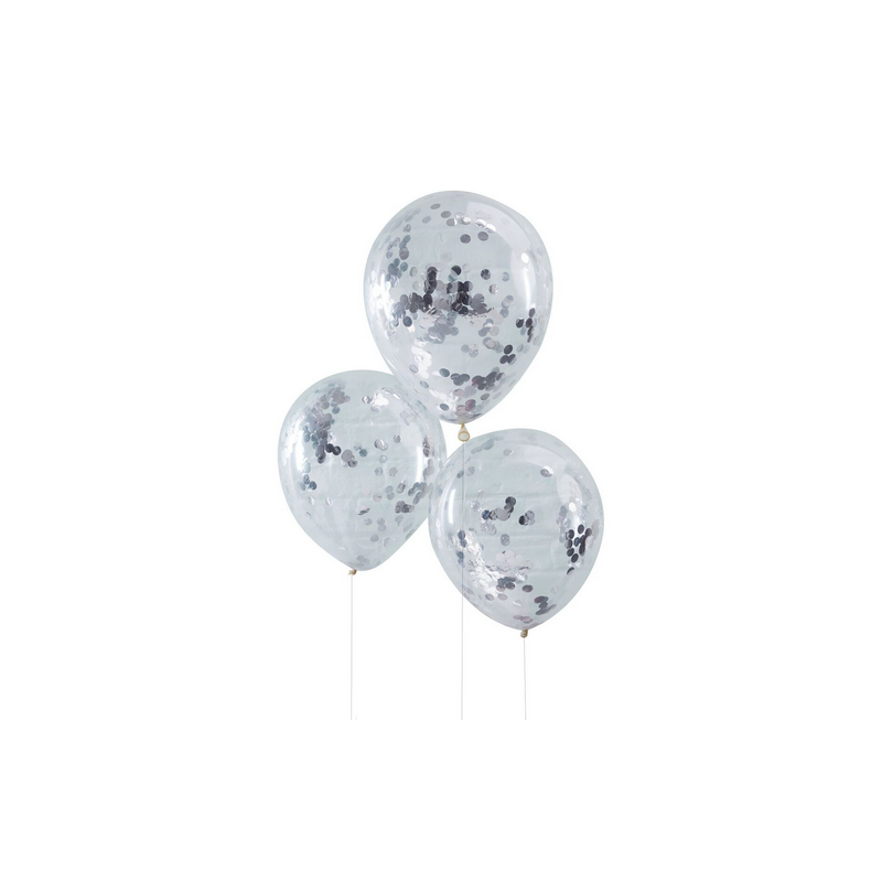 6 Ballons Confettis Argent Fête