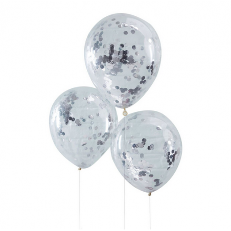 6 Ballons Confettis Argent Fête