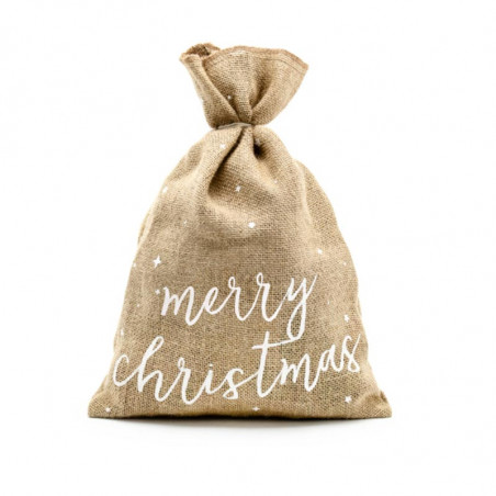 Sac Cadeau en Jute Merry ChristmasToile de Jute pour le pied du sapin de Noël